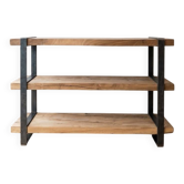Console étagère bibliothèque industrielle en bois massif et acier