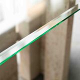 Glass & travertine dining table by Willy Ballez