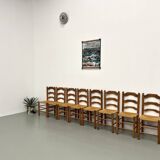 Set of 8 solid elm chairs with straw seats