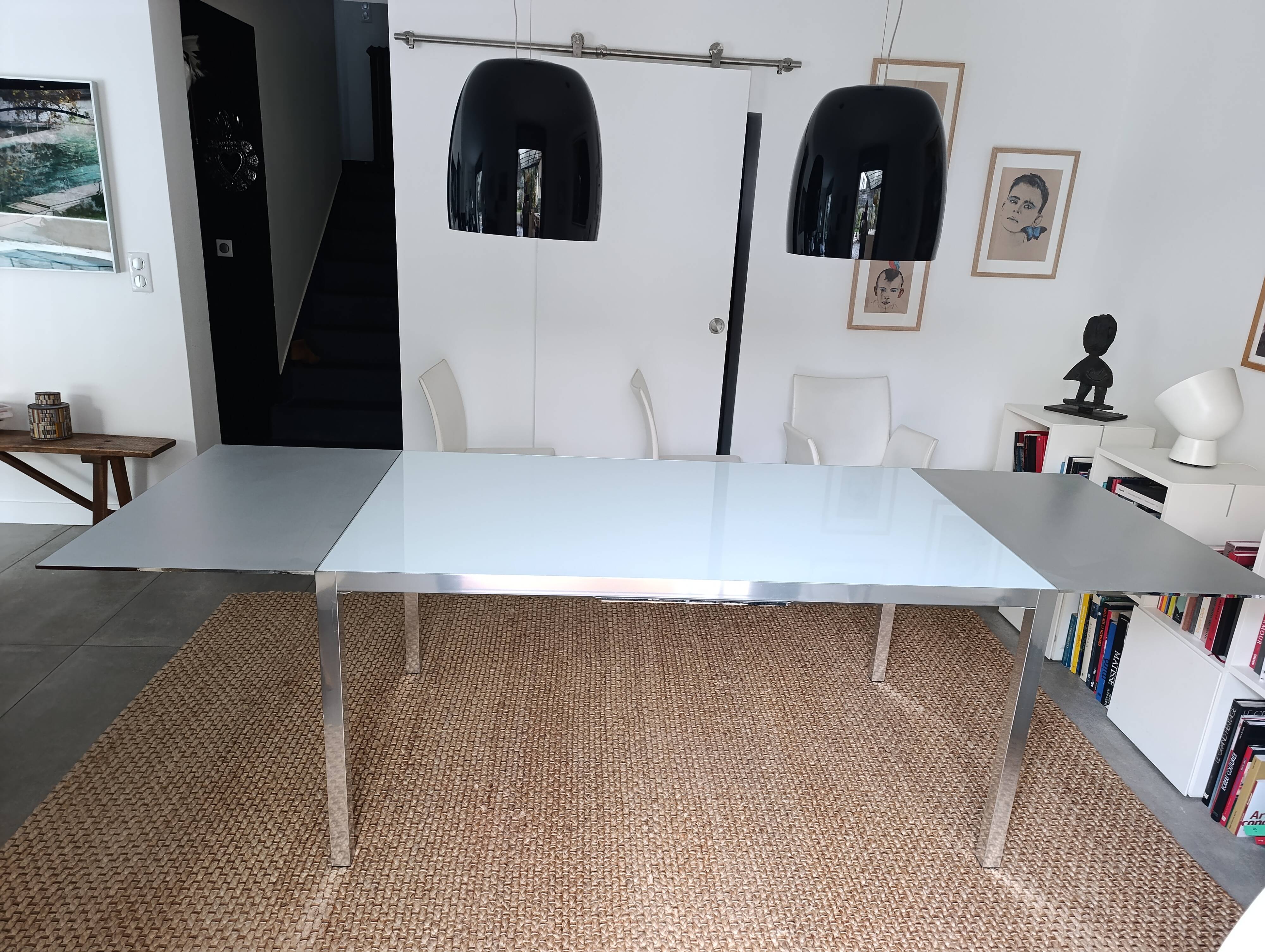 Glass and brass table with MDF extensions