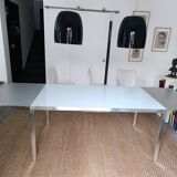 Glass and brass table with MDF extensions