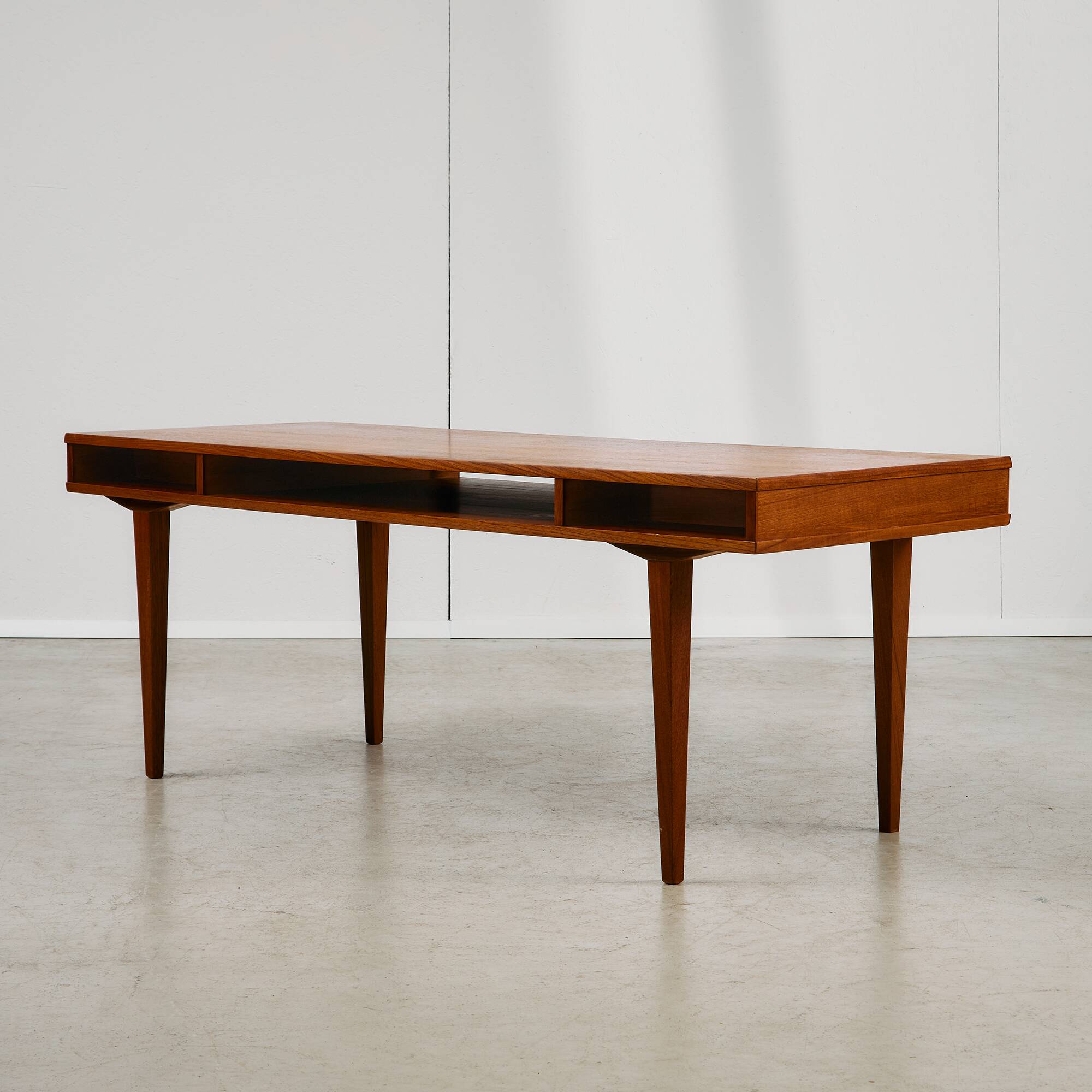 1950s Danish Teak Coffee Table with Drawers and Pull-Out Tray