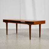 1950s Danish Teak Coffee Table with Drawers and Pull-Out Tray