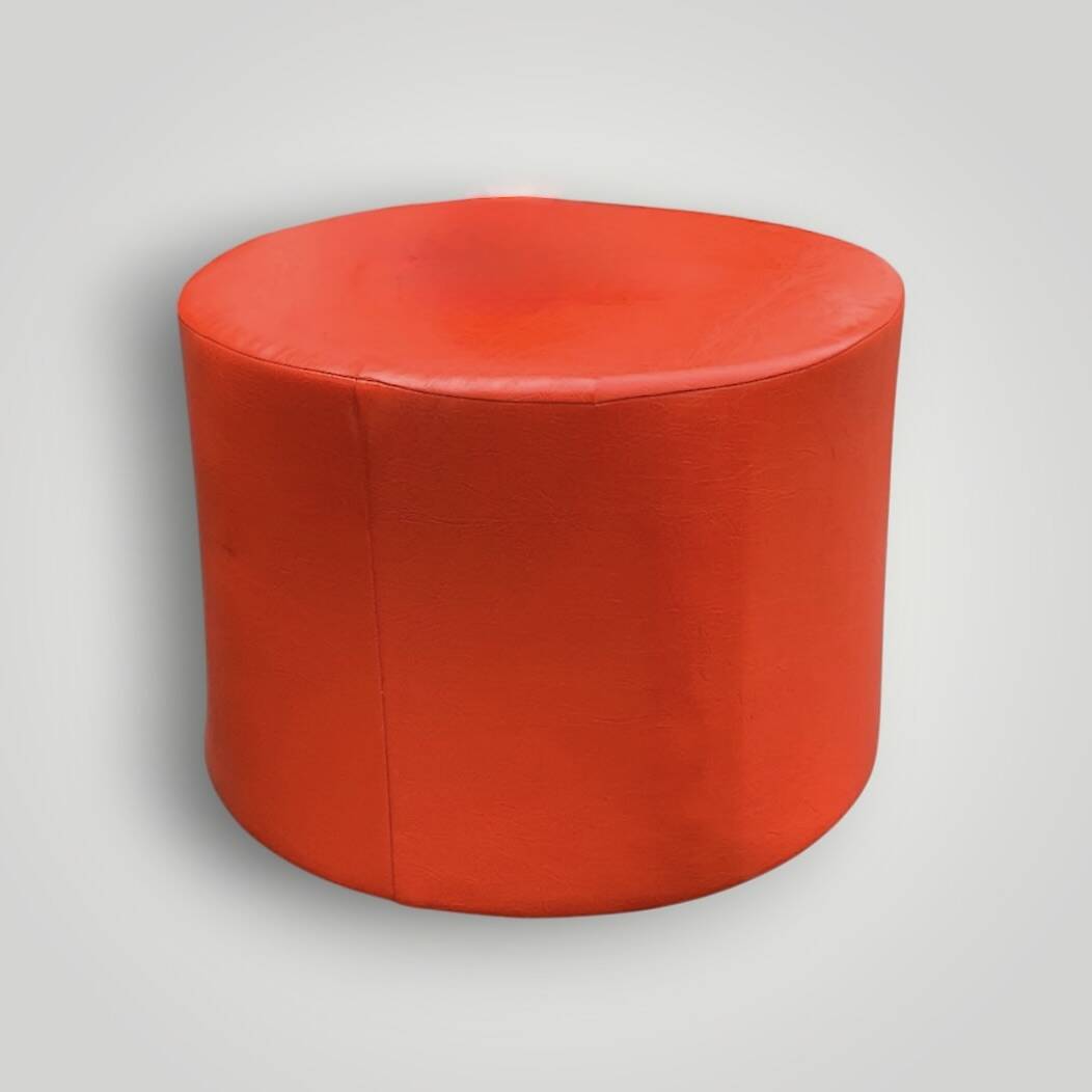Large vintage pouf in red faux leather – diameter: 62 cm