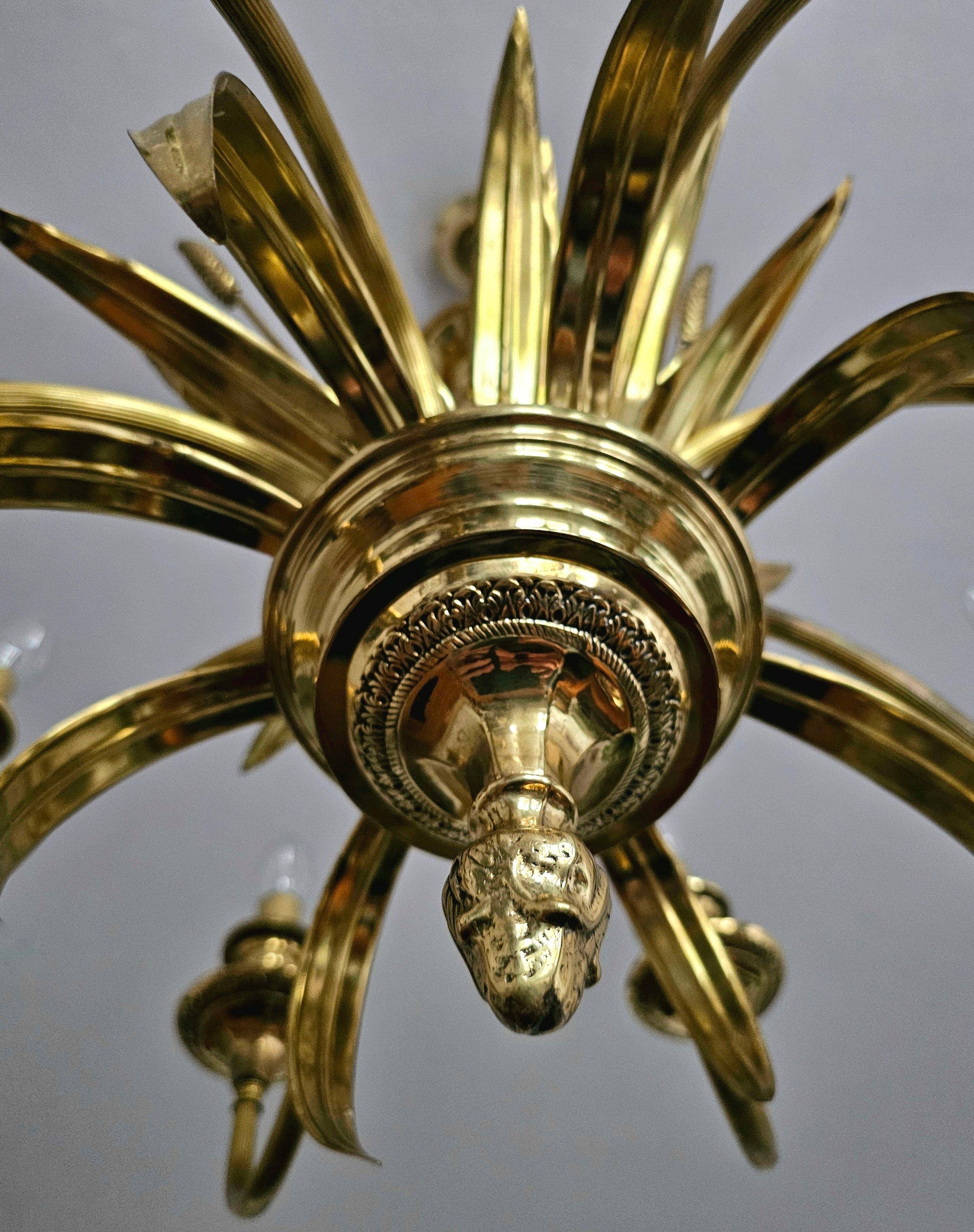 Lustre Hollywood Regency 8 bras dorés avec oreilles de blé, 1970