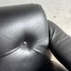 Vintage 1970s Italian Armchair by Poltrona Munari — Black Leather with Pine Wood Frame