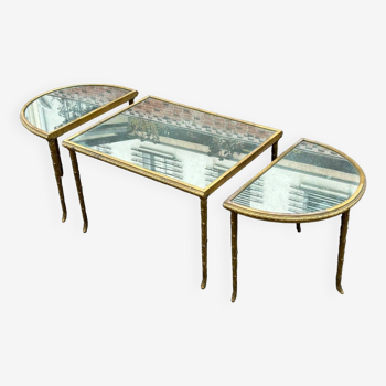 Base Table In Three Parts Or Tripartite In Gilt Bronze Maison Charles Or Rings Palm Tree Decor