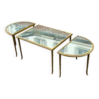 Base Table In Three Parts Or Tripartite In Gilt Bronze Maison Charles Or Rings Palm Tree Decor