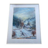 Pastel "chapel under the snow" signed