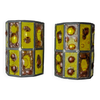 Paire d'appliques brutalistes de Felipe Derflingher pour Feders, verre soufflé, 1960, Mexique