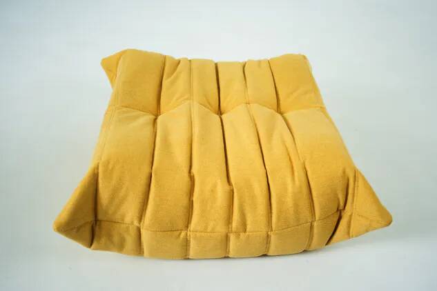 Togo Chair and Pouf Set in Yellow Tweed