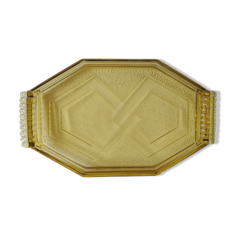 Octagonal Art Deco pressed glass tray
