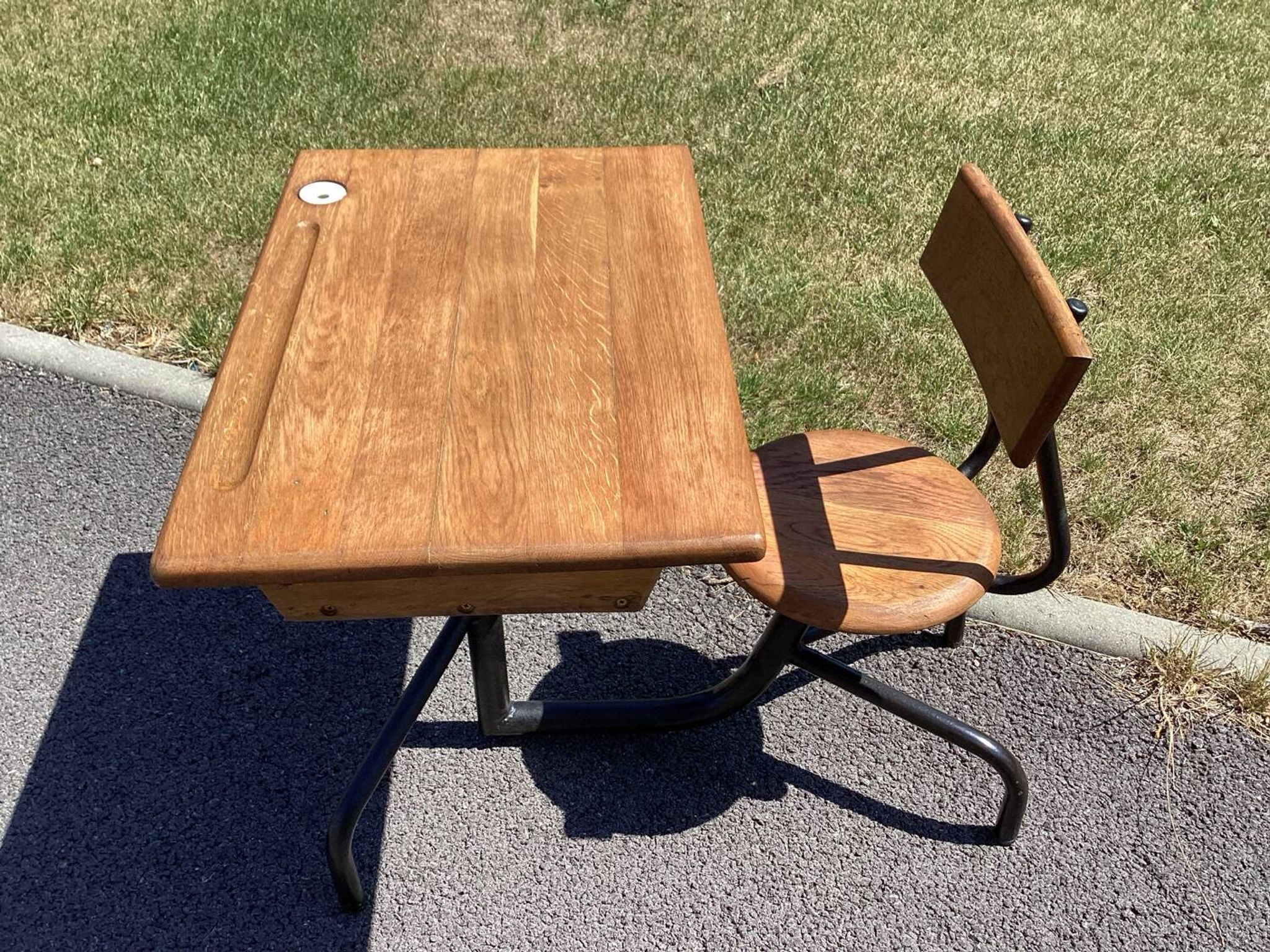 School desk - tubular metal and wood desk Prouvé style