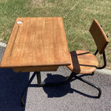 School desk - tubular metal and wood desk Prouvé style