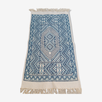 Tapis margoum authentique blanc et bleu