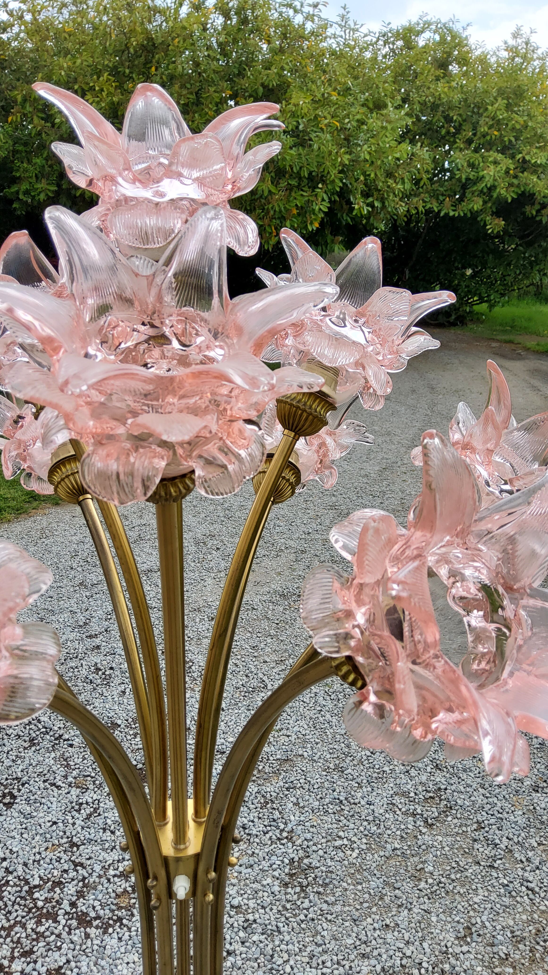 70s brass lamp and 10 tulip glass