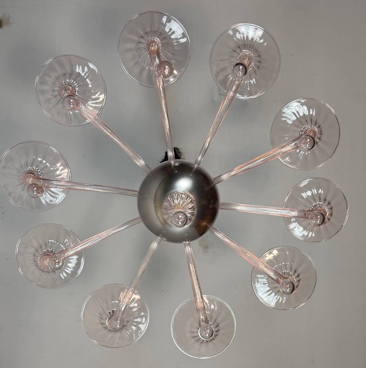 Venetian glass lustre in pink, in the style of Venini.