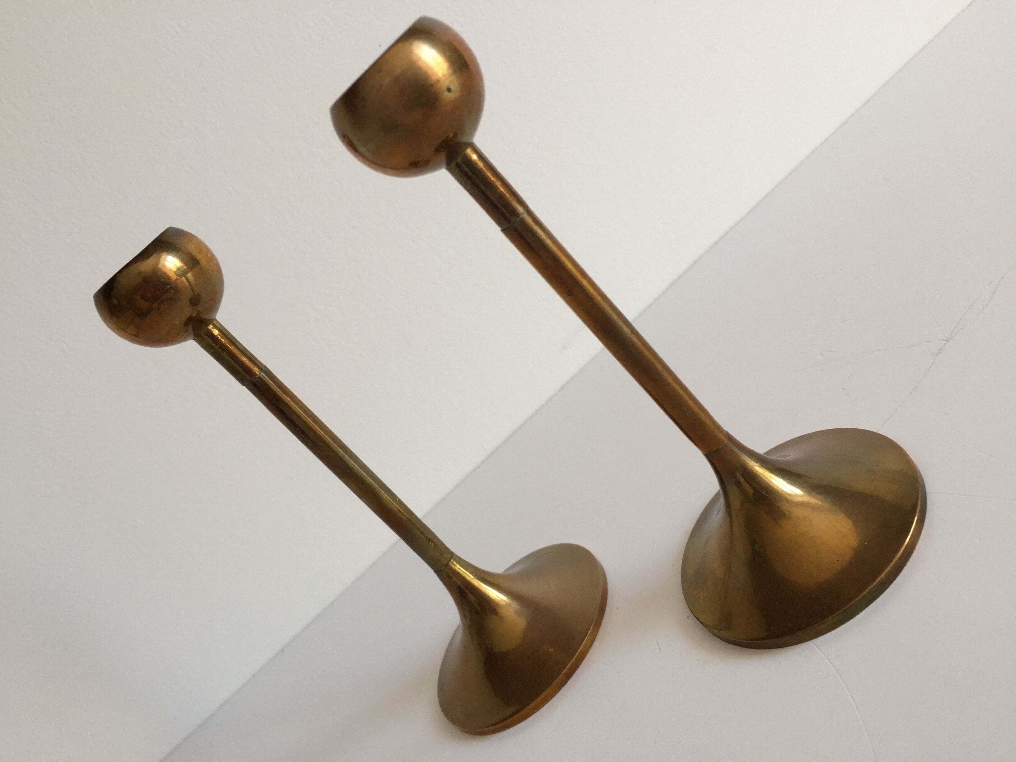 Pair of Scandinavian candlesticks in solid brass