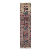 Tapis coureur vintage turc en laine et coton noué à la main des années 1970, 82x376.