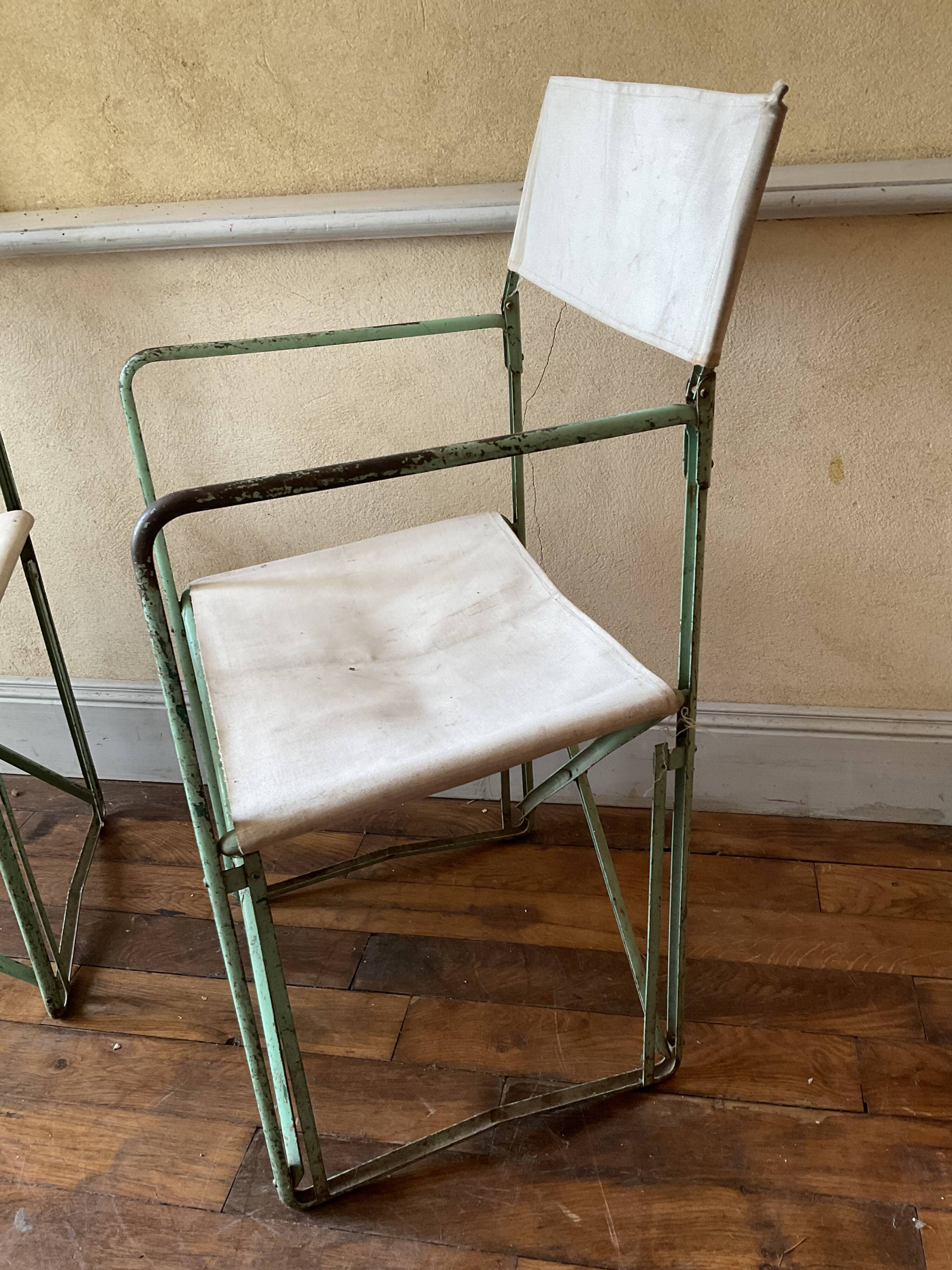 Pair of antique vintage camping metal chairs plianfer