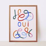 Affiche imprimée en qualité giclée avec illustration abstrait et le mot OUI
