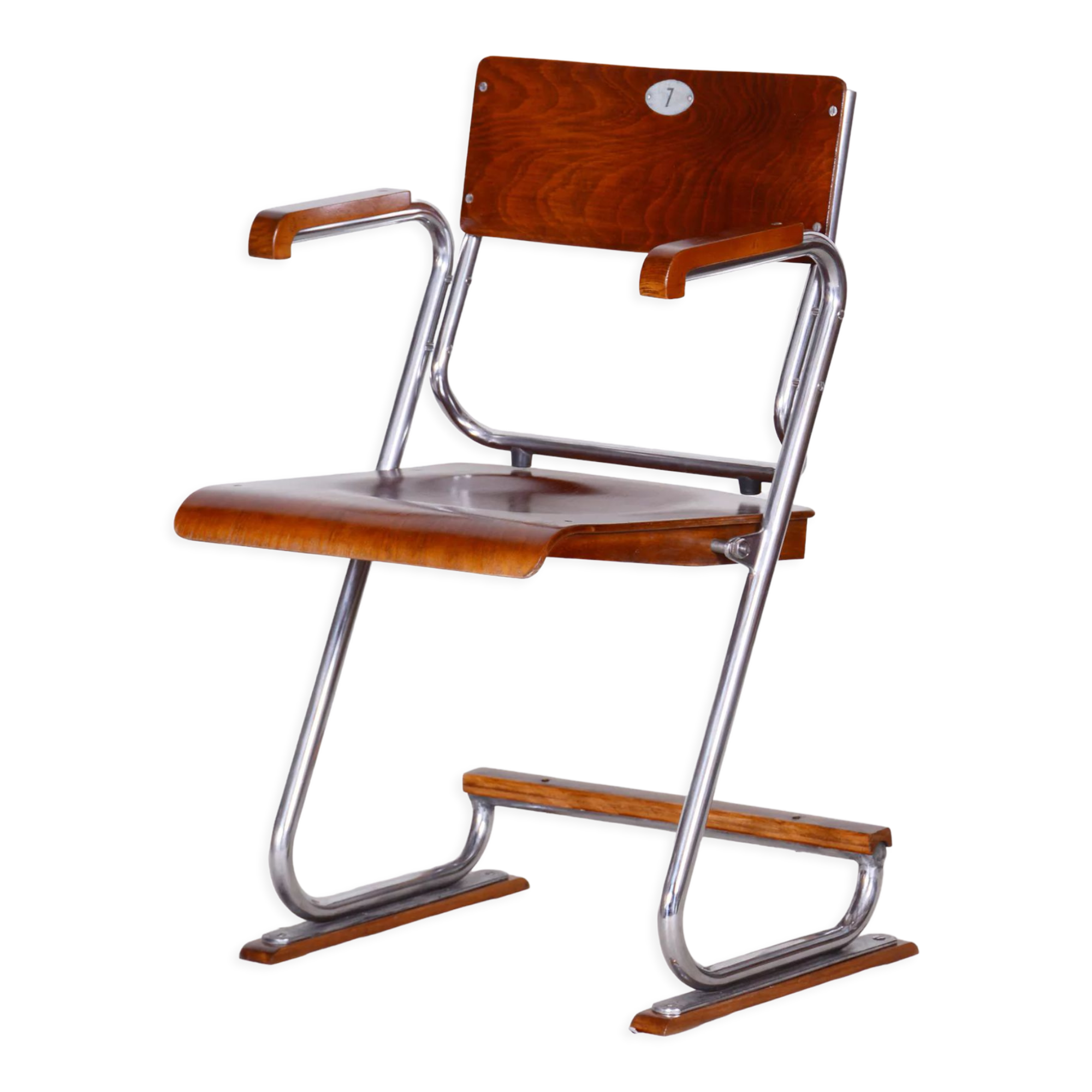 Restored bauhaus folding chair, beech plywood, revived polish, czechia, 1930s