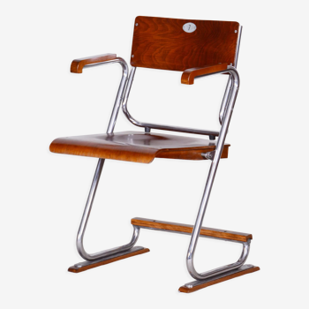 Restored bauhaus folding chair, beech plywood, revived polish, czechia, 1930s