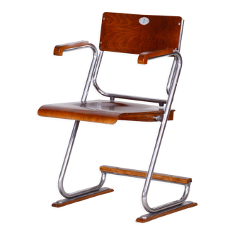 Restored bauhaus folding chair, beech plywood, revived polish, czechia, 1930s