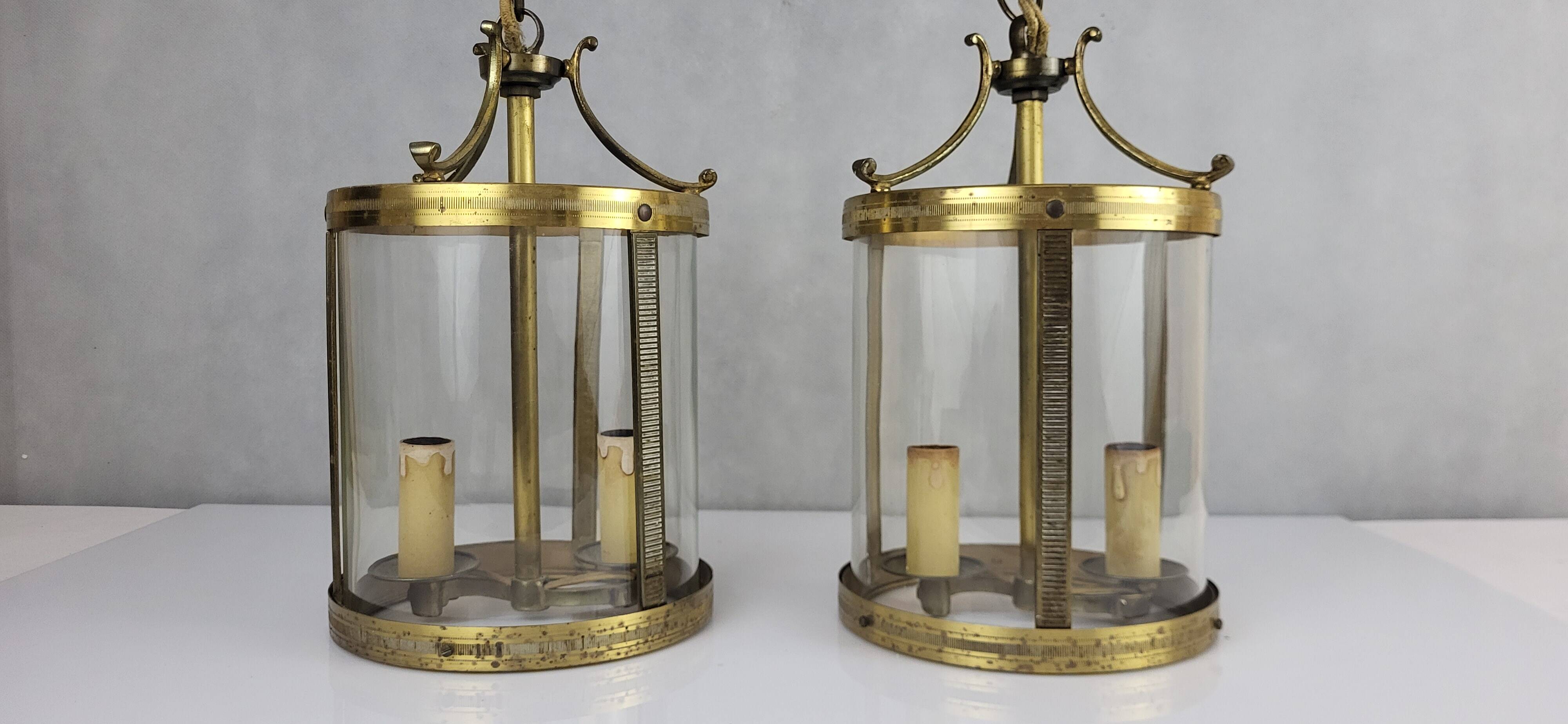 Pair of 1950s brass lanterns