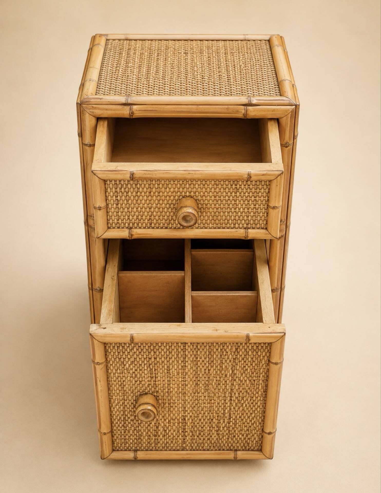 Pair of side tables / Bamboo and cane bar furniture (1970s)
