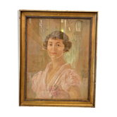 Pastel ancien, femme elegante, " freysseix de la montagne, 1935