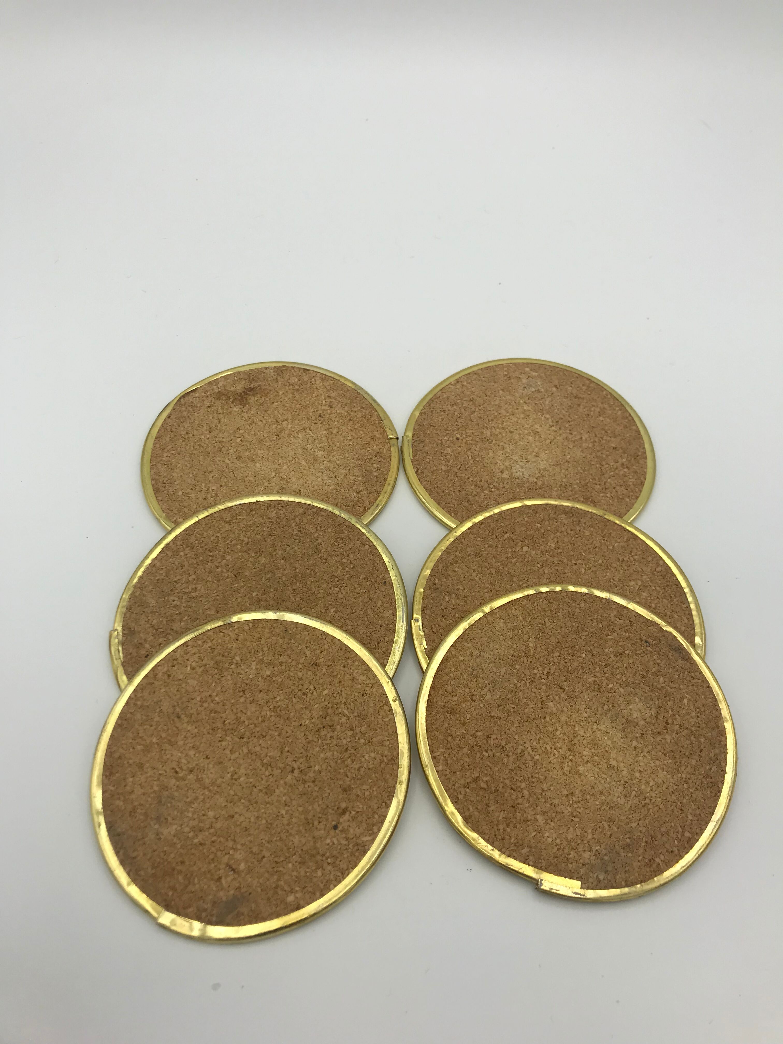 Set of 6 coasters in mother-of-pearl and brass