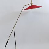 Articulated floor lamp with counterweight mid-century by Rupert Nikoll, nickel, brass.