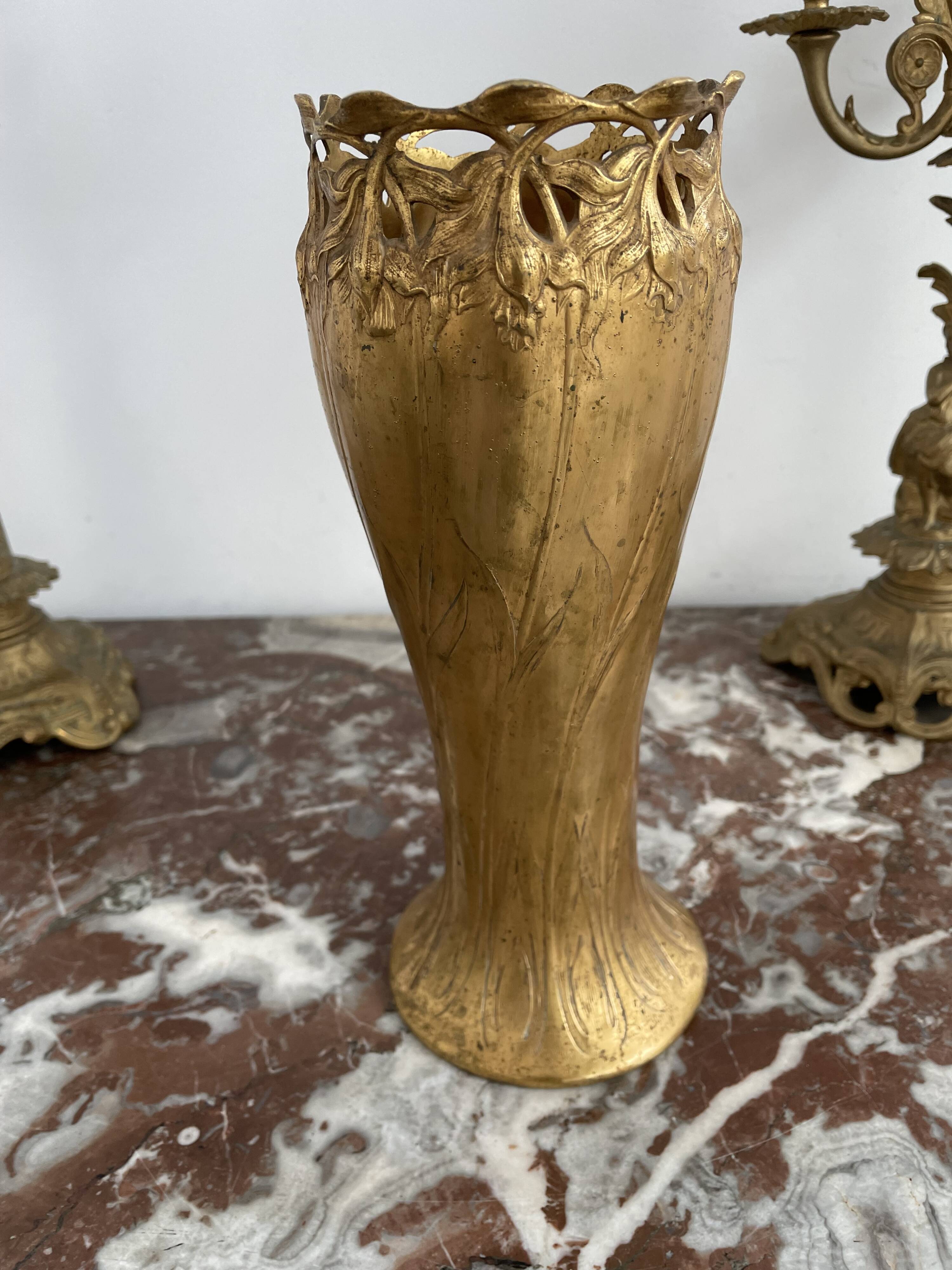 Antique, Gallia vase, Art Nouveau, French goldsmith Christofle, stamped, décor 4780, gilded