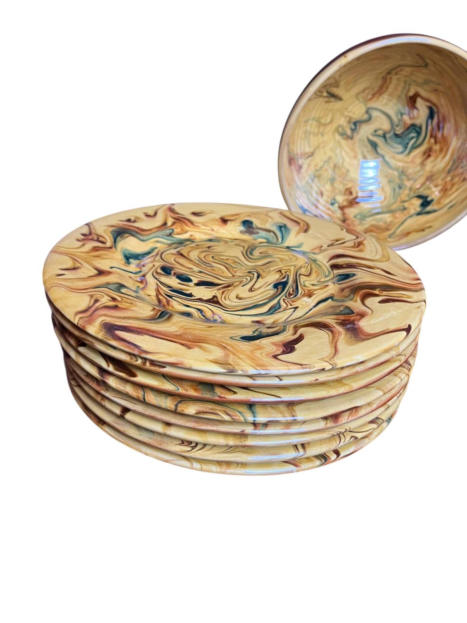 15-piece Provençal ceramic tableware and salad bowl set from the 20th century.