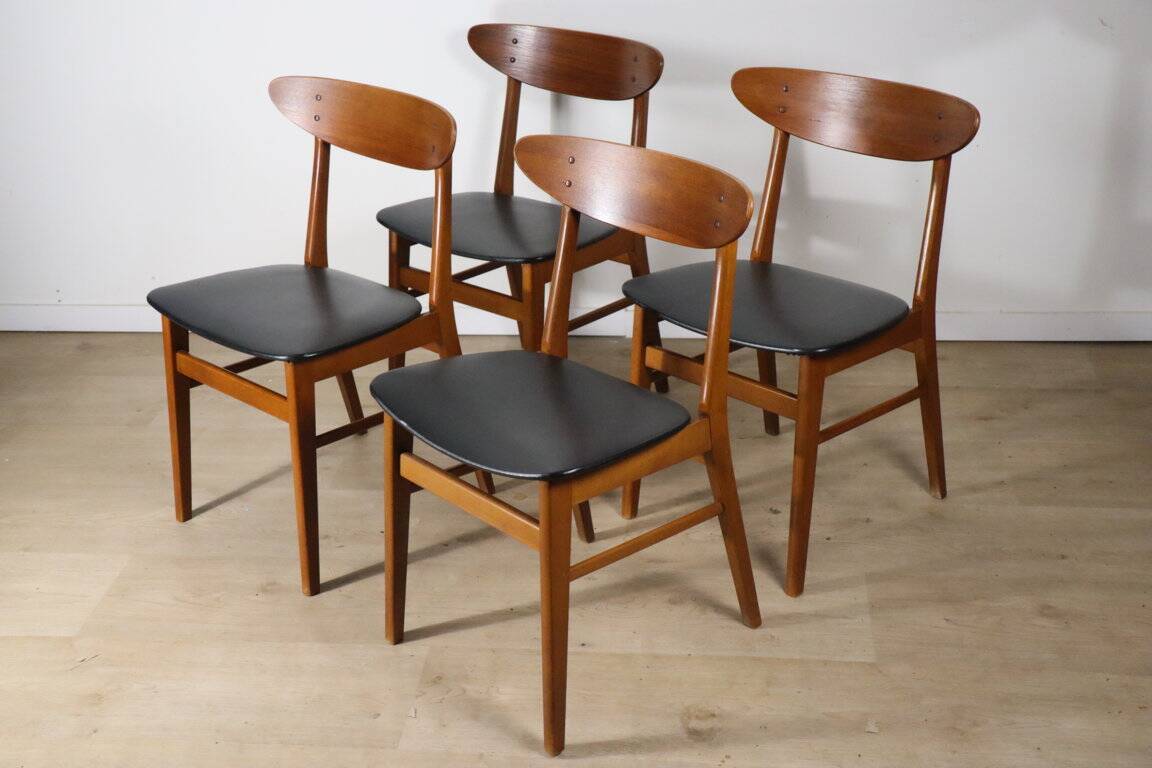 Set of 4 Danish Scandinavian teak chairs, 1960
