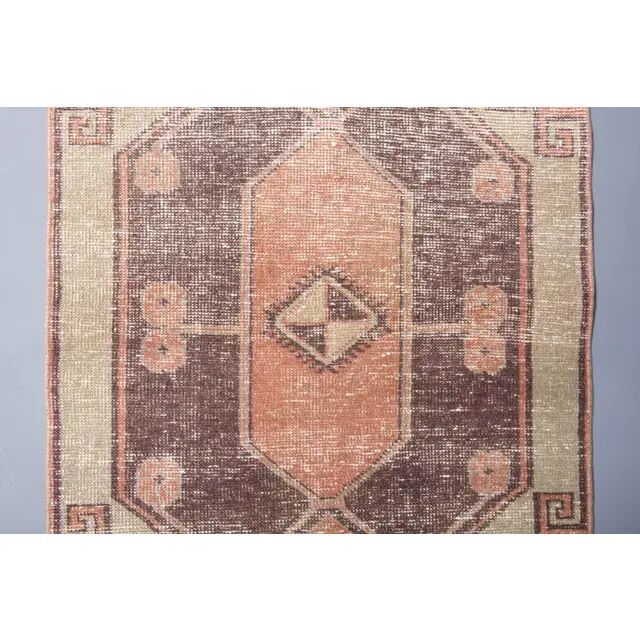 Vintage Turkish Hand-Knotted Wool Cotton Orange Runner 87x357