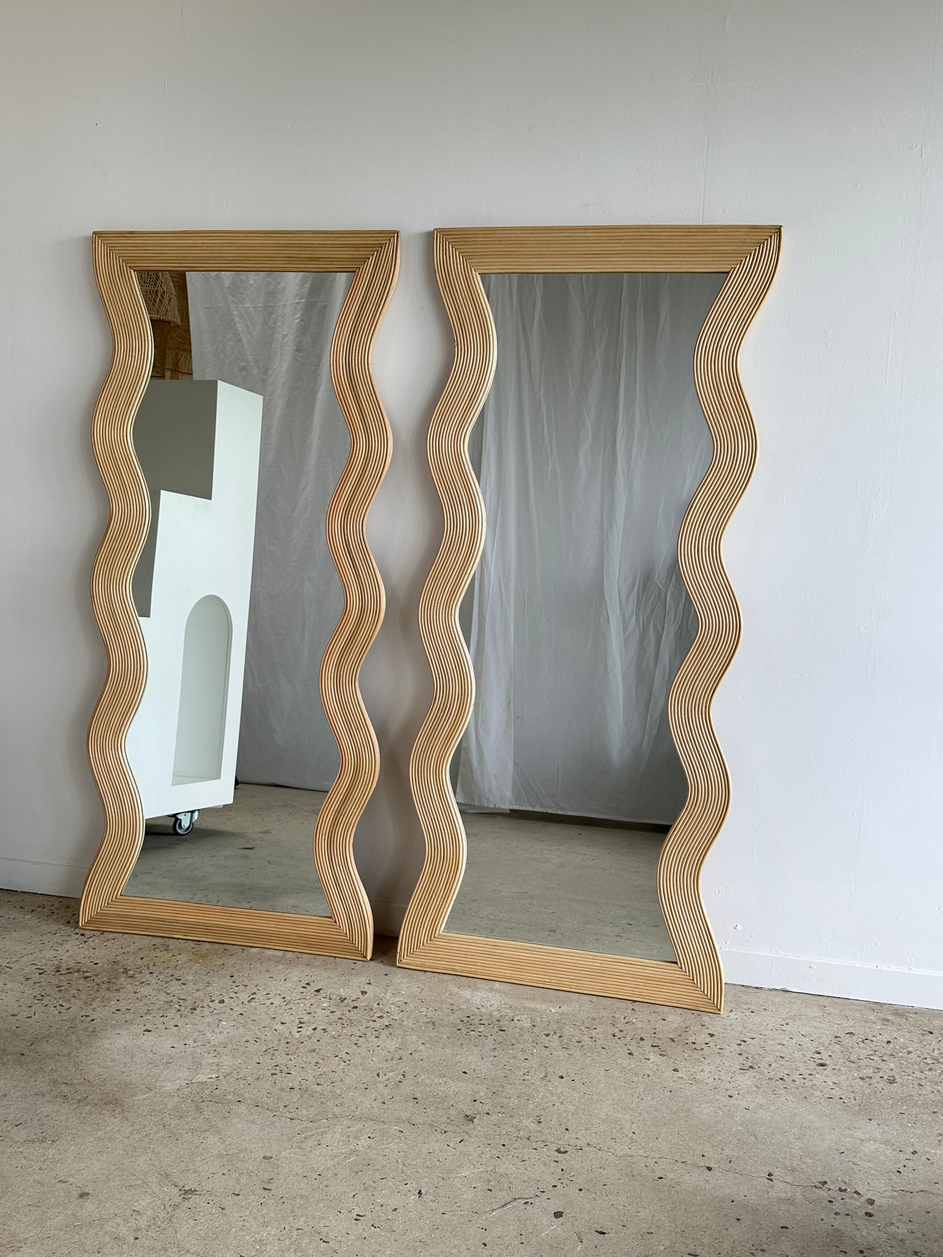 Zigzag rattan foot mirror H:182cm