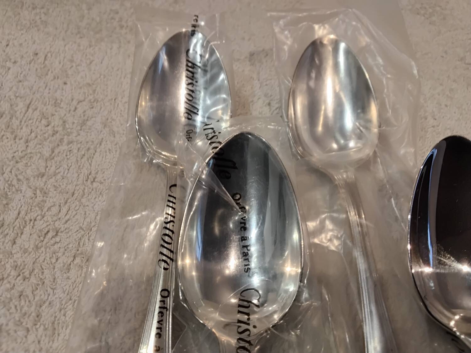 4 silver-plated dessert spoons by Christofle Spatours, new