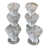 6 elegant clear glass champagne glasses with chiseled flower pattern