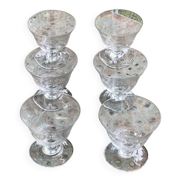 6 elegantes coupes a champagne en verre transparent, motif de fleurs cisele