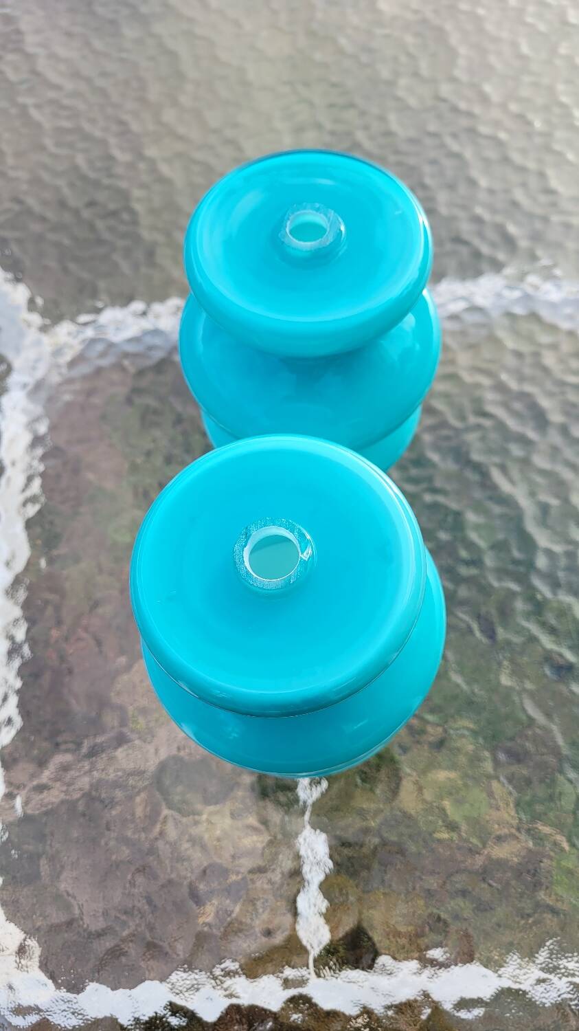 Pair of Space Age lampshades in blue opaline.