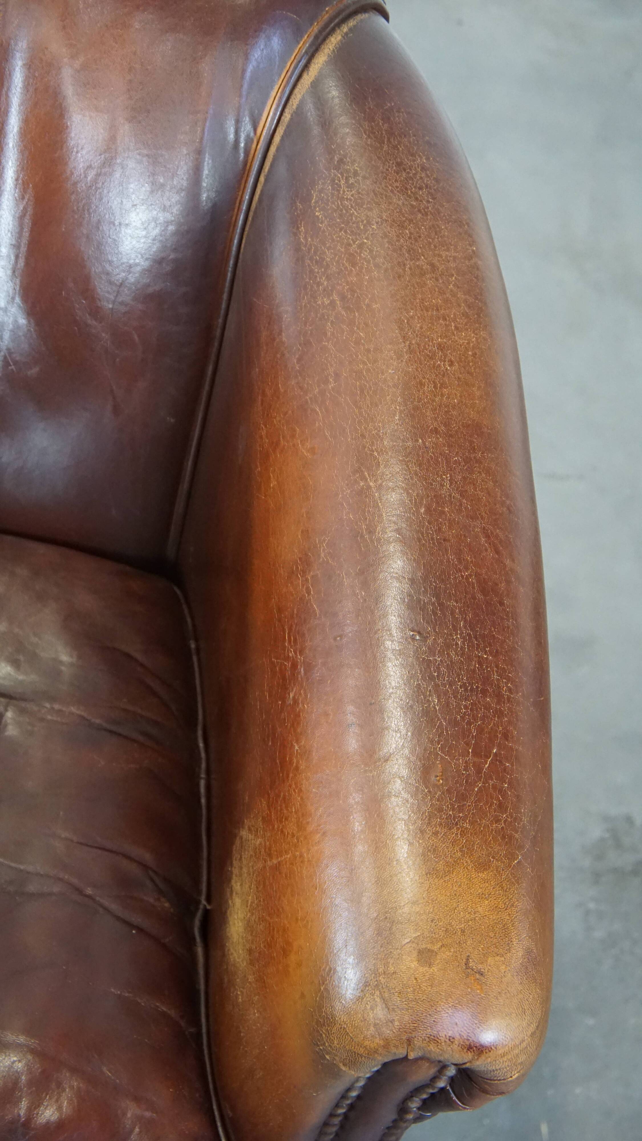 Vintage club armchair made of sheep leather