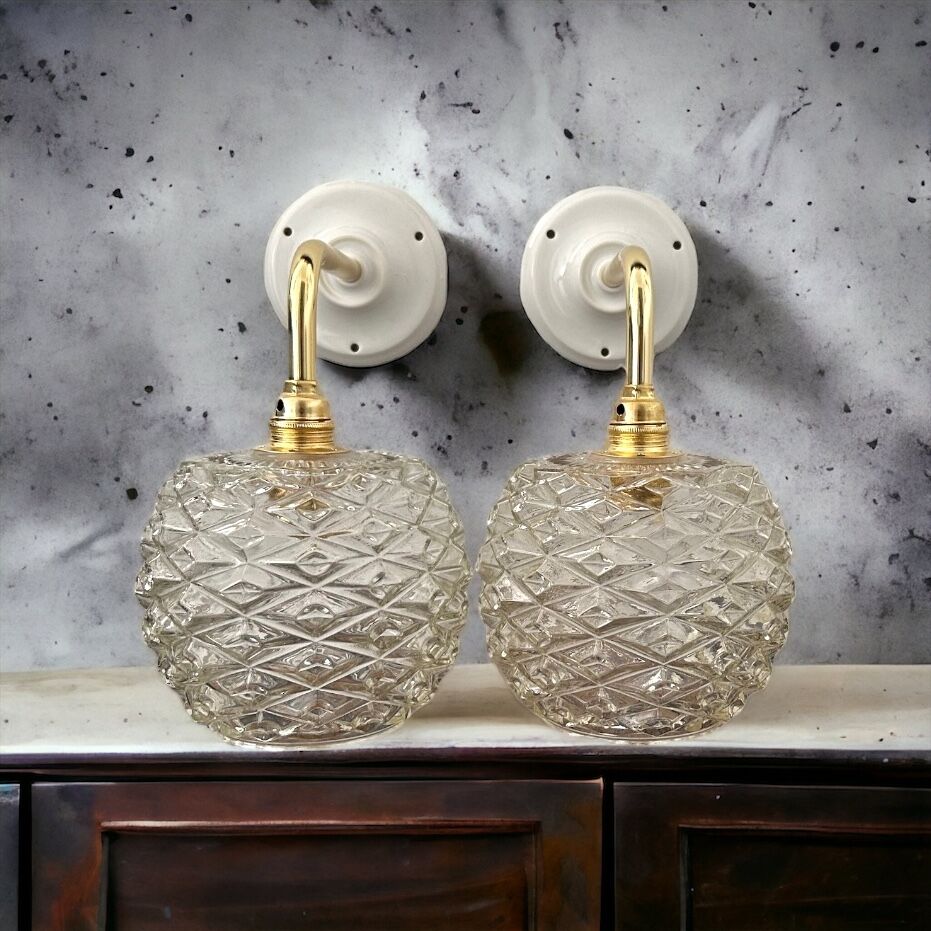 Set of chiseled glass wall sconces