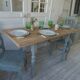 Vintage farm table, base and belt re-enchanted in verdigris, wooden top.