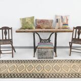 3x10 Cream Black Vintage Persian Runner Rug, 76x303Cm SK 20938