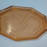 Vintage, Plat plateau en verre rose style Rosaline - art déco