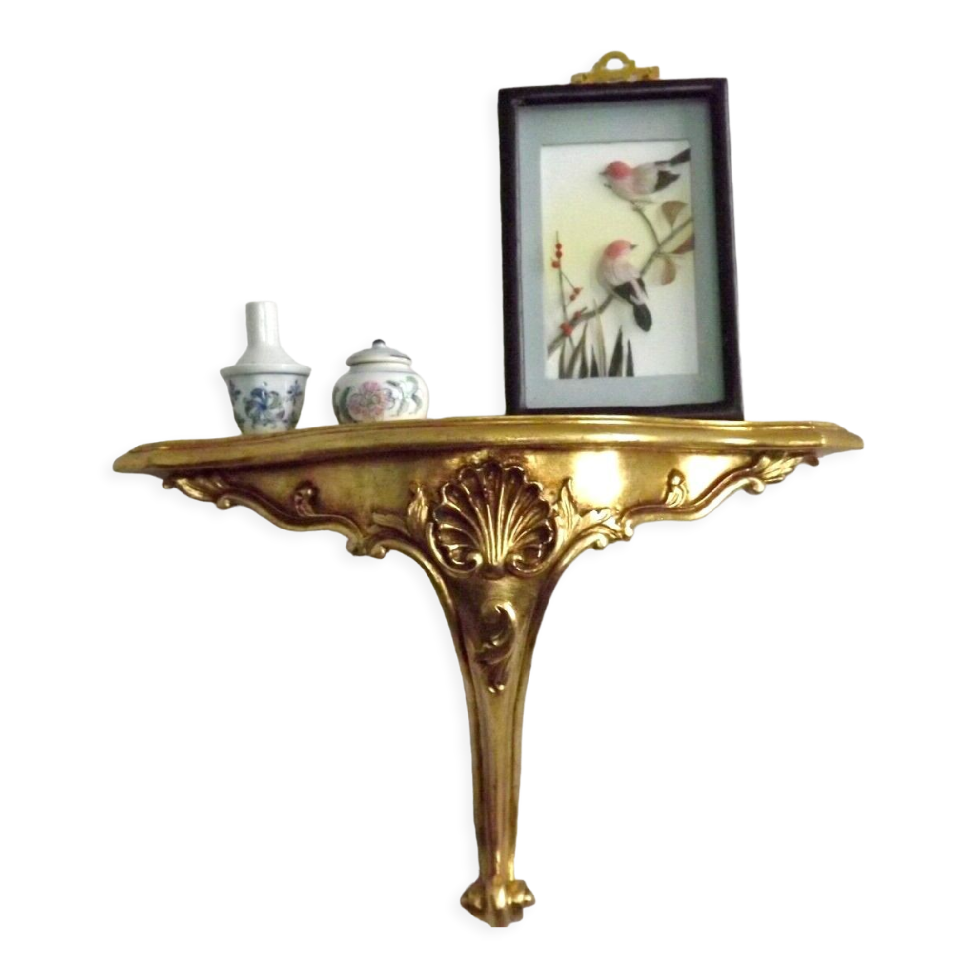 French vintage regency style gold resin half round console wall table 4022