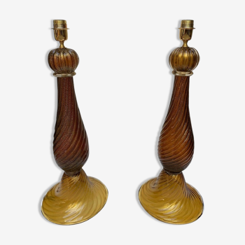 Pair of Murano glass lamps signed "Toso"
