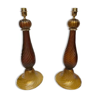 Pair of Murano glass lamps signed "Toso"